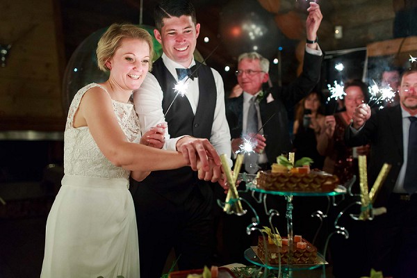 Sparklers and wedding cake