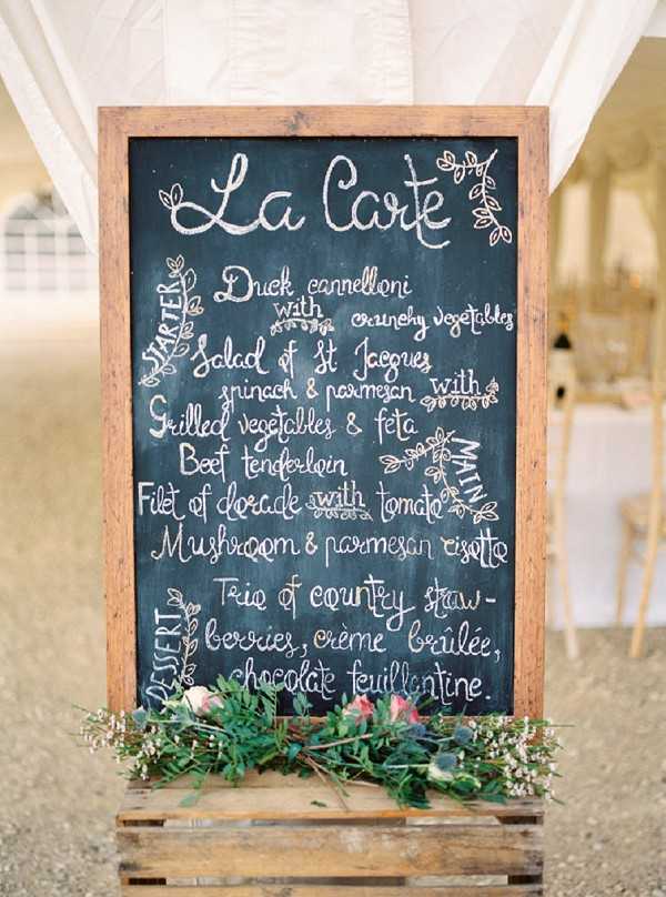 Rustic chic wedding breakfast menu