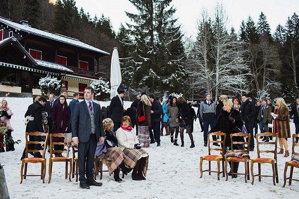 Outdoor winter wedding ceremony