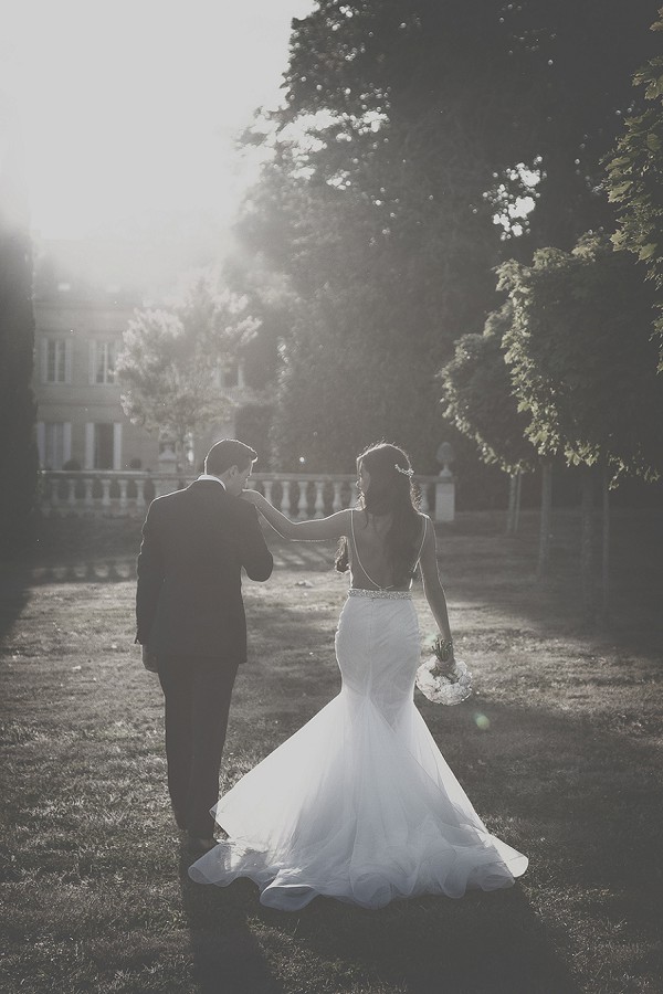 Romantic black and white wedding photo