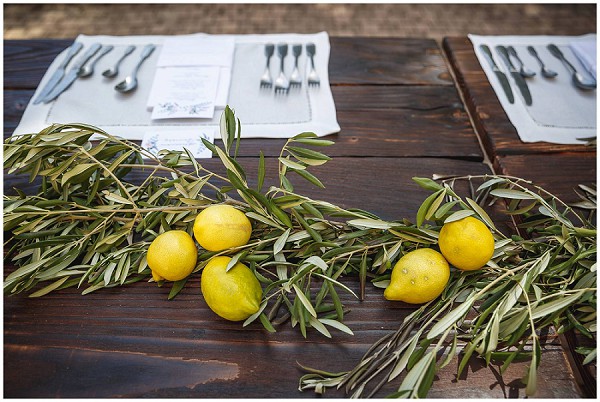 olive branch and lemon table decor