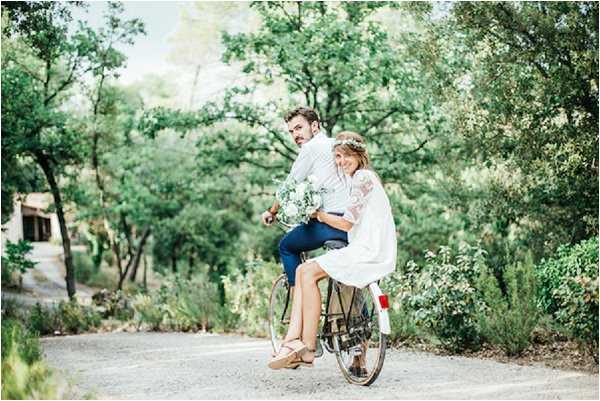 French Country Wedding Couple Bicycle