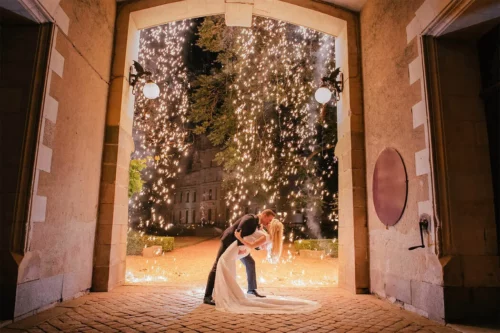 chateau challain wedding couple sparks
