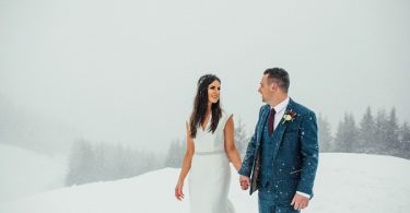 bride and groom portraits in the snow