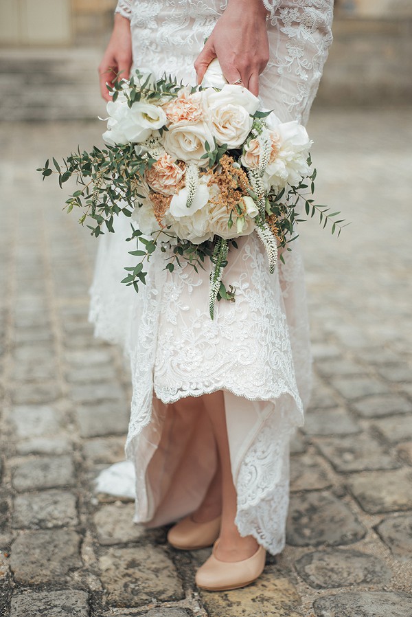 peach and white bridal bouquet