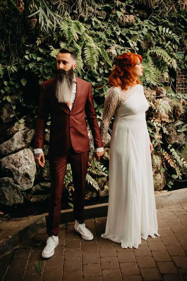 Tattooed Wedding autumn inspired bride and groom