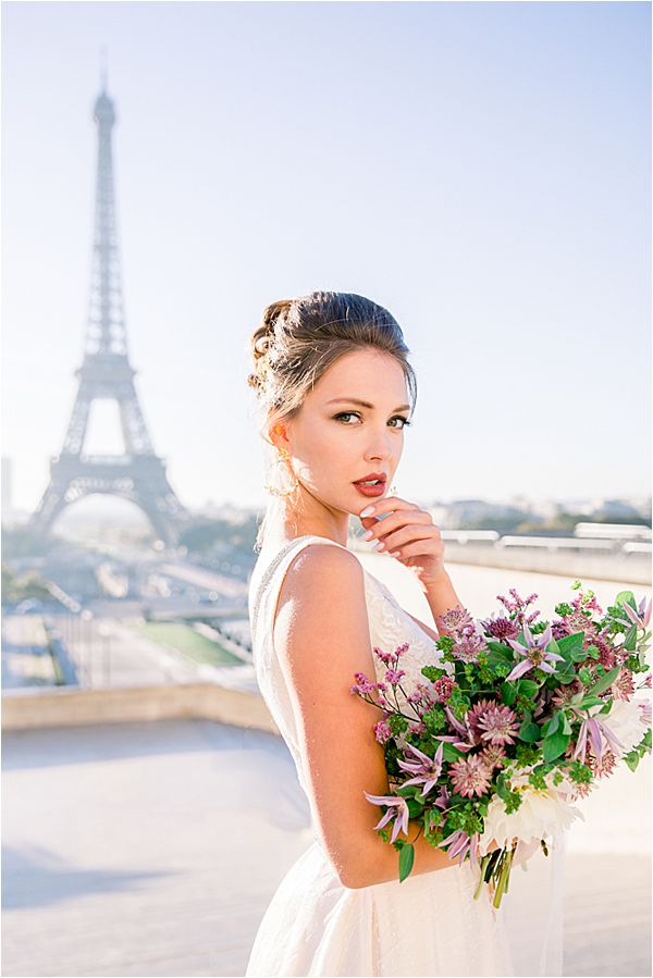 overlooking the eiffel tower at Bridal Photography in Paris