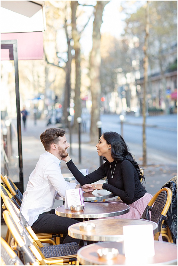 Honeymoon Shoot in Paris drinking coffee