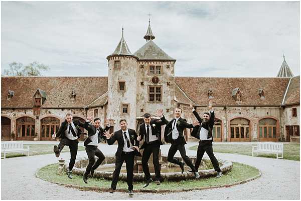 Wedding in Alsace Groomsmen jumping