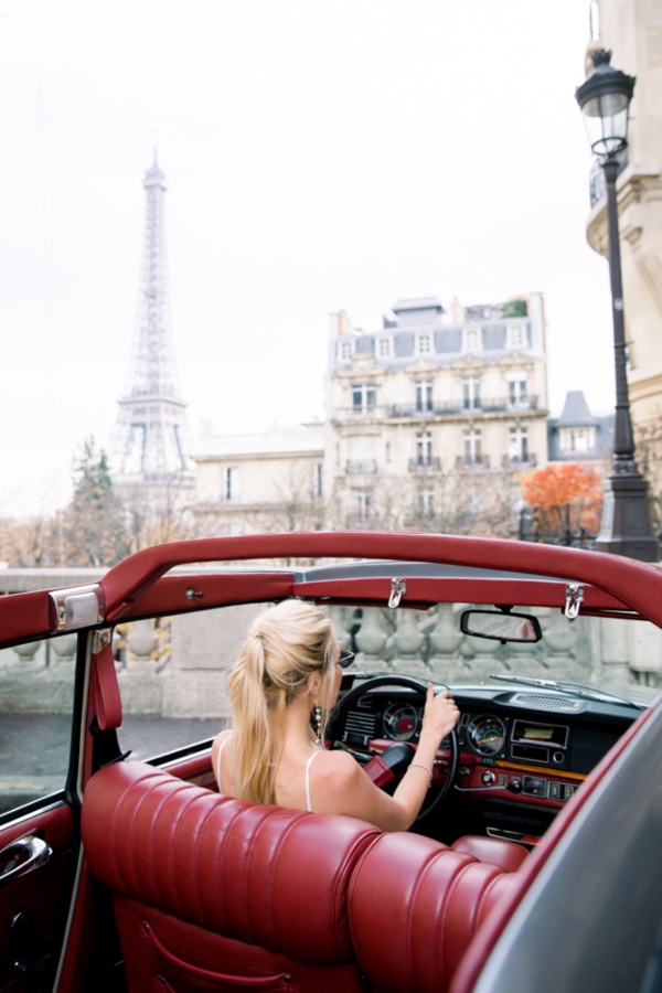 Bride driving car Paris