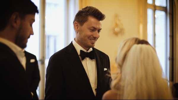 happy groom black bow tie