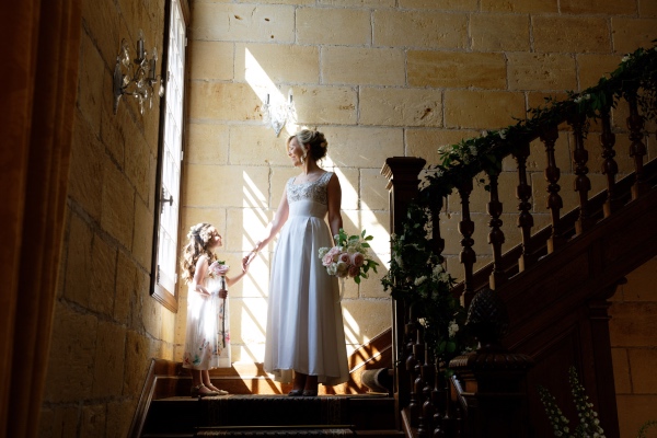 bride with flower girl