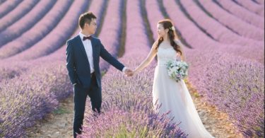 lavender wedding couple