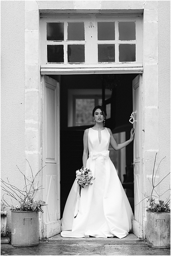 black and white bride in doorway