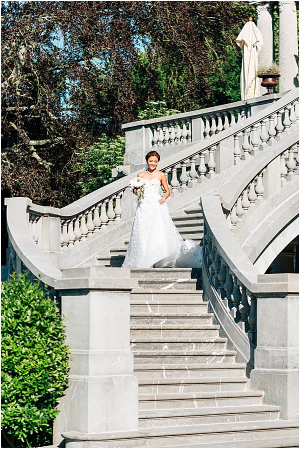 bride coming down the stairs