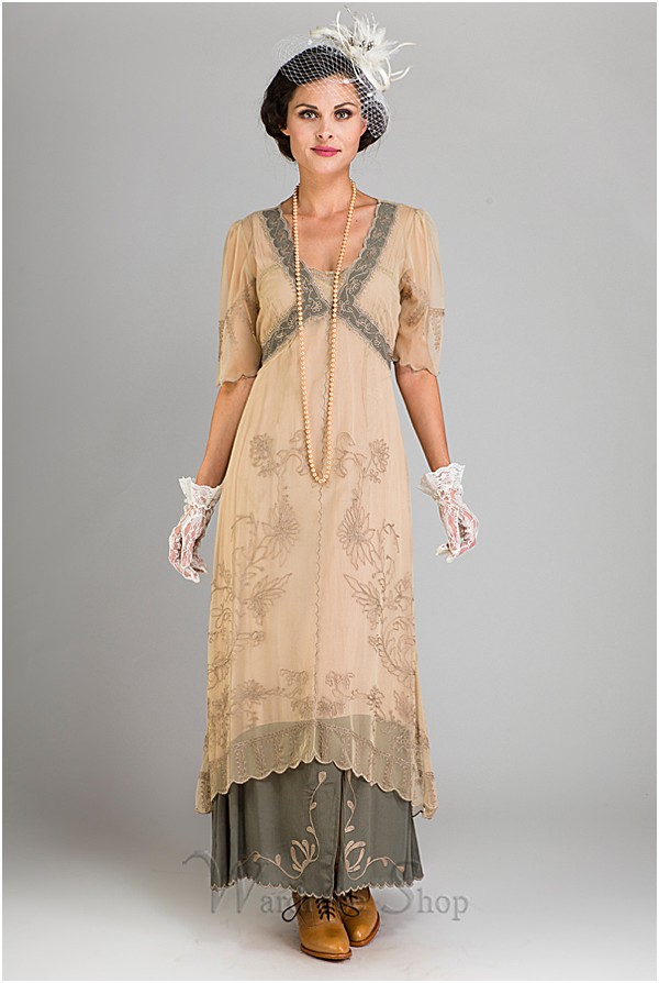 New Vintage Titanic Tea Party Dress in Sage by Nataya