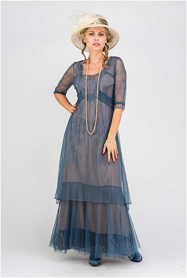 Victoria Vintage Style Party Gown in Azure by Nataya