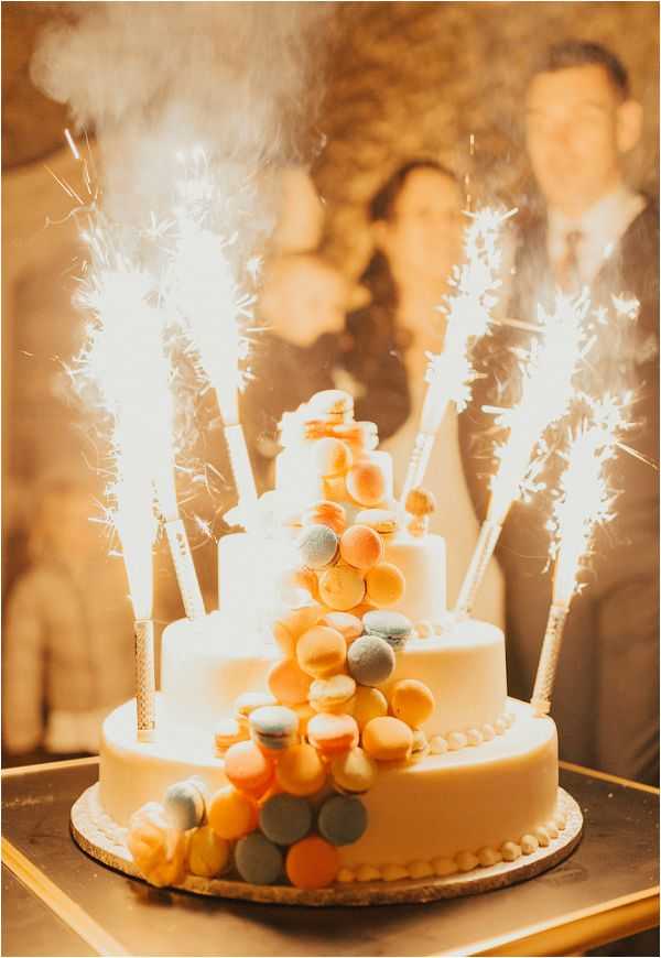 French Wedding Cake with fireworks by Matthias Toth Photography