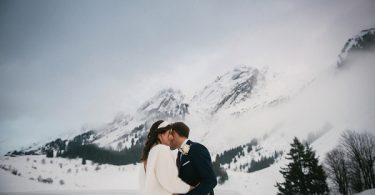 beautiful Snowy winter wedding in Alps