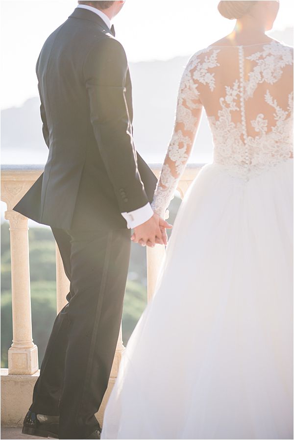 Couple holding hands at their Villa Ephrussi de Rothschild wedding