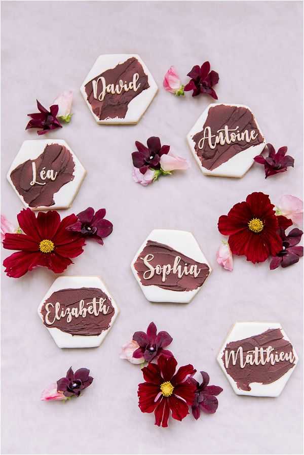 burgundy and white wedding place cards Image by Daria Lorman Photography