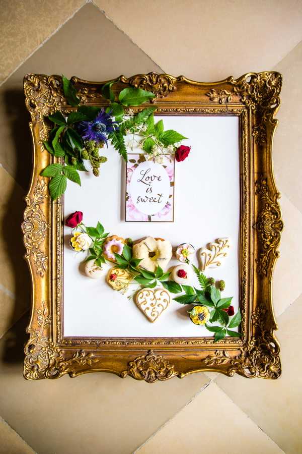 Gilded mirror with wedding favours