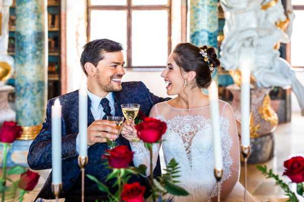 Bride Belle and Groom Beast make a toast