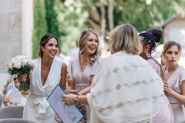 bride celebrates with family