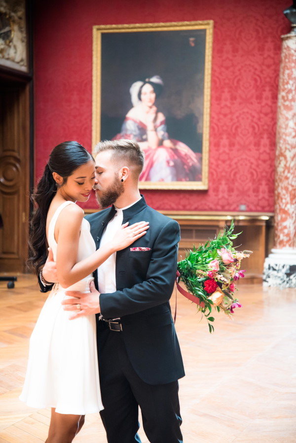 Couple have first dance on Parquet floors of chateau rothschild