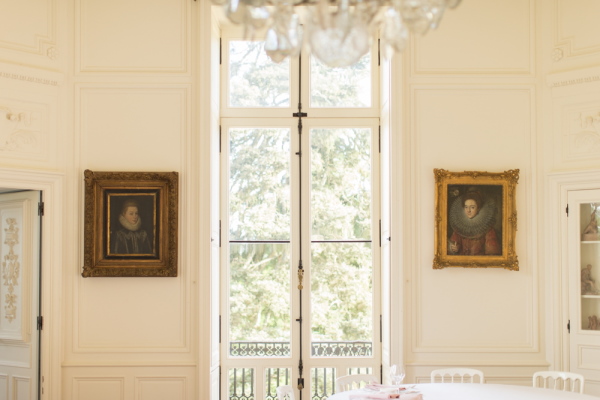 French doors and antique artworks interior of Chateau d'Azy