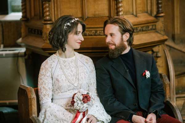 Couple has Zero waste wedding in wooden church with no decorations