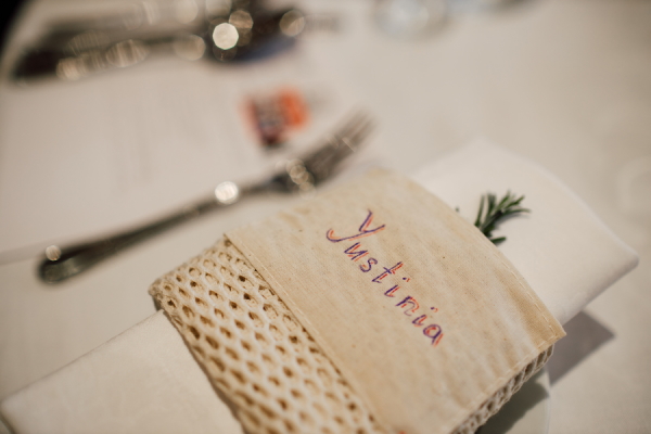 Hand drawn and recycled napkin ring personalised with guest name
