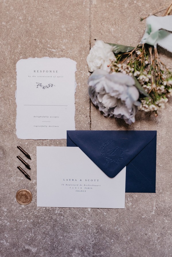 RSVP Wedding Stationery with midnight blue envelope