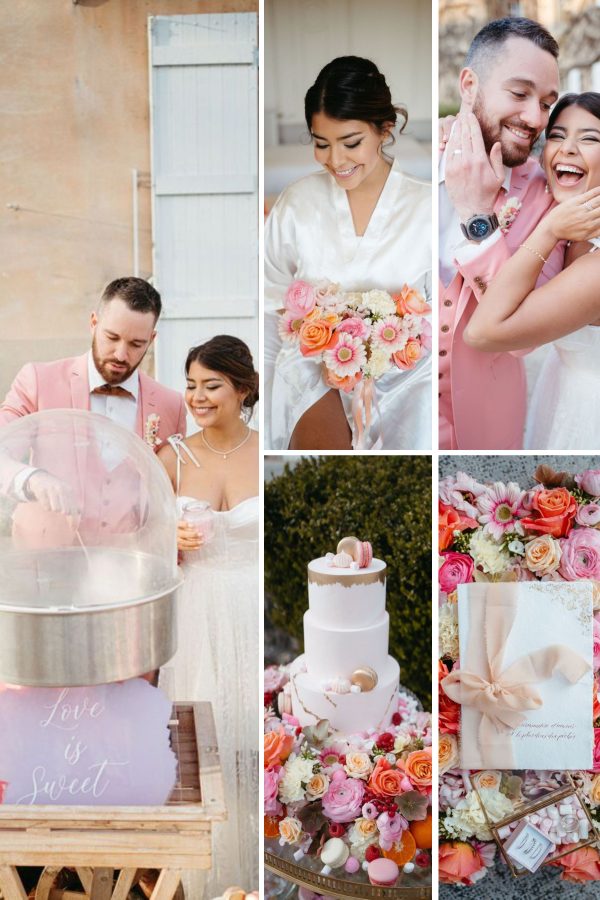 Collage of candy themed wedding