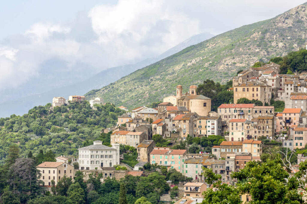 The small hill town of Oletta in northern Corsica, France, Mediterranean, Europe