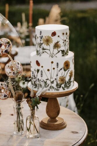 flower pressed boho wedding cake