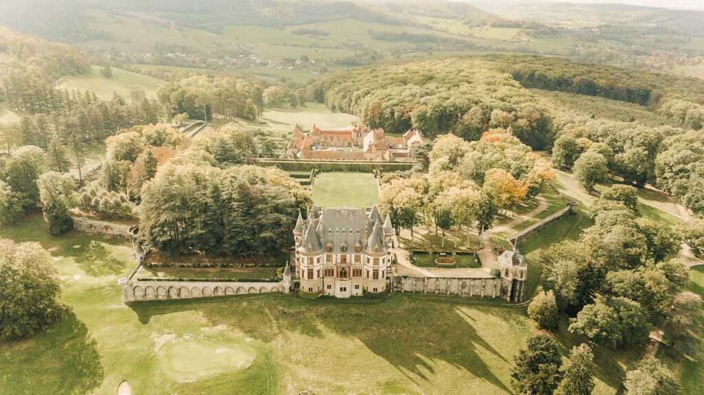  aerial of French Wedding Chateau de Bournel