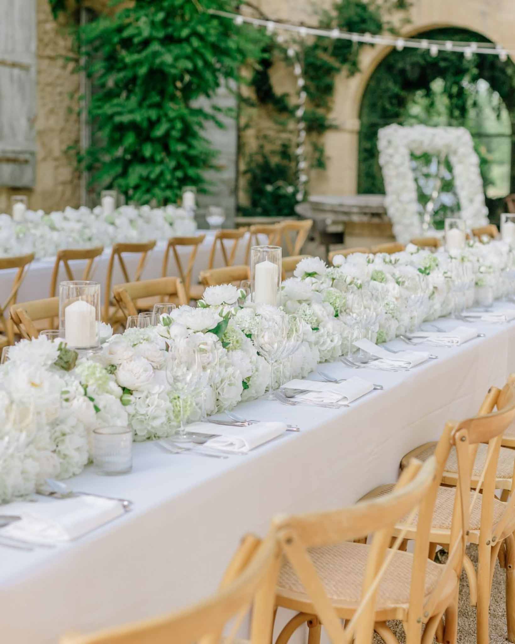 Wedding reception table setting at a French chateau