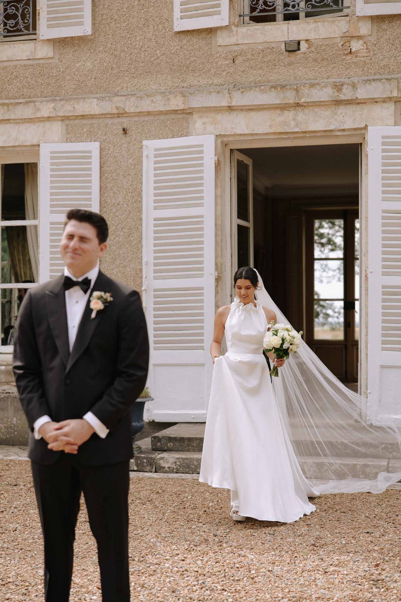 Bride and groom portrait outdoors