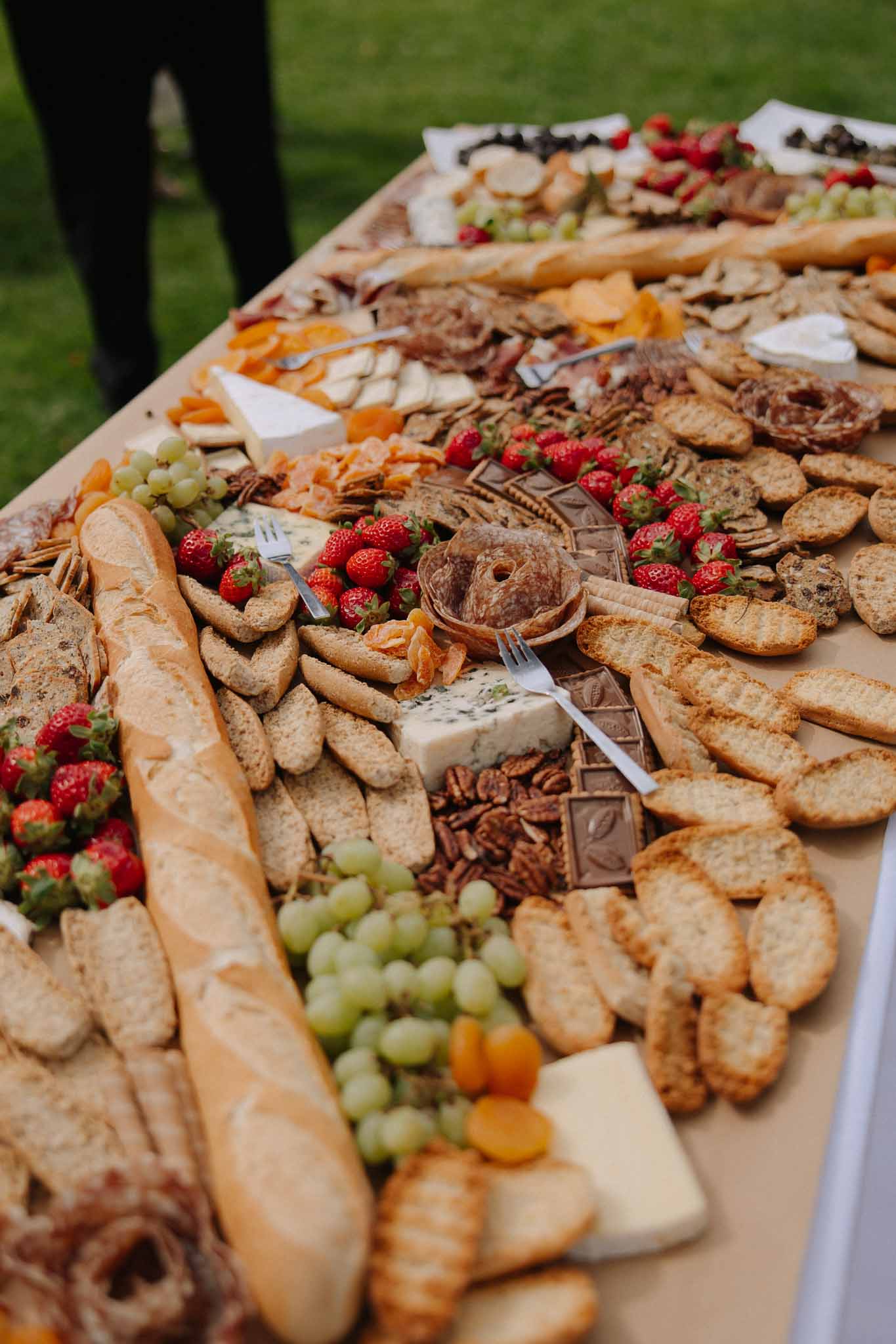 Charcuterie and grazing table during wedding cocktail hour