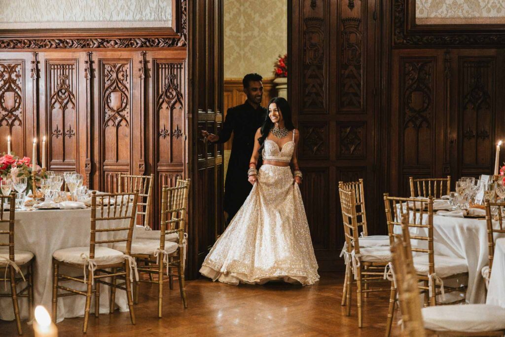 Chateau Challain F.Bandiera bride groom check reception area gold tiffany chairs