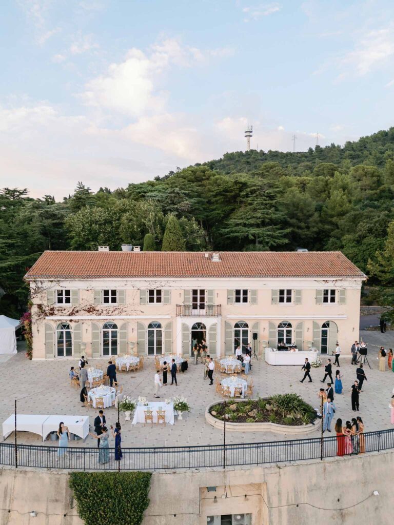 Domaine Mont Leuze CC Weddings aerial shot vintage old venue reception area