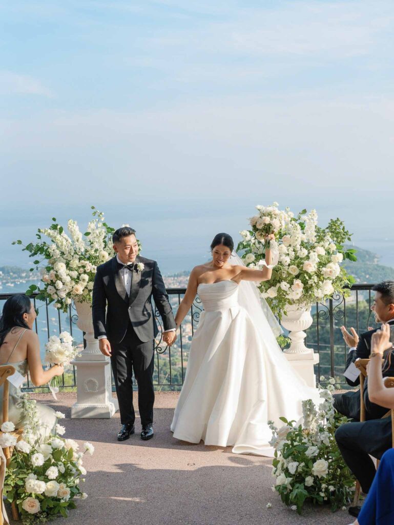 Domaine Mont Leuze CC Weddings bride groom after ceremony walking out