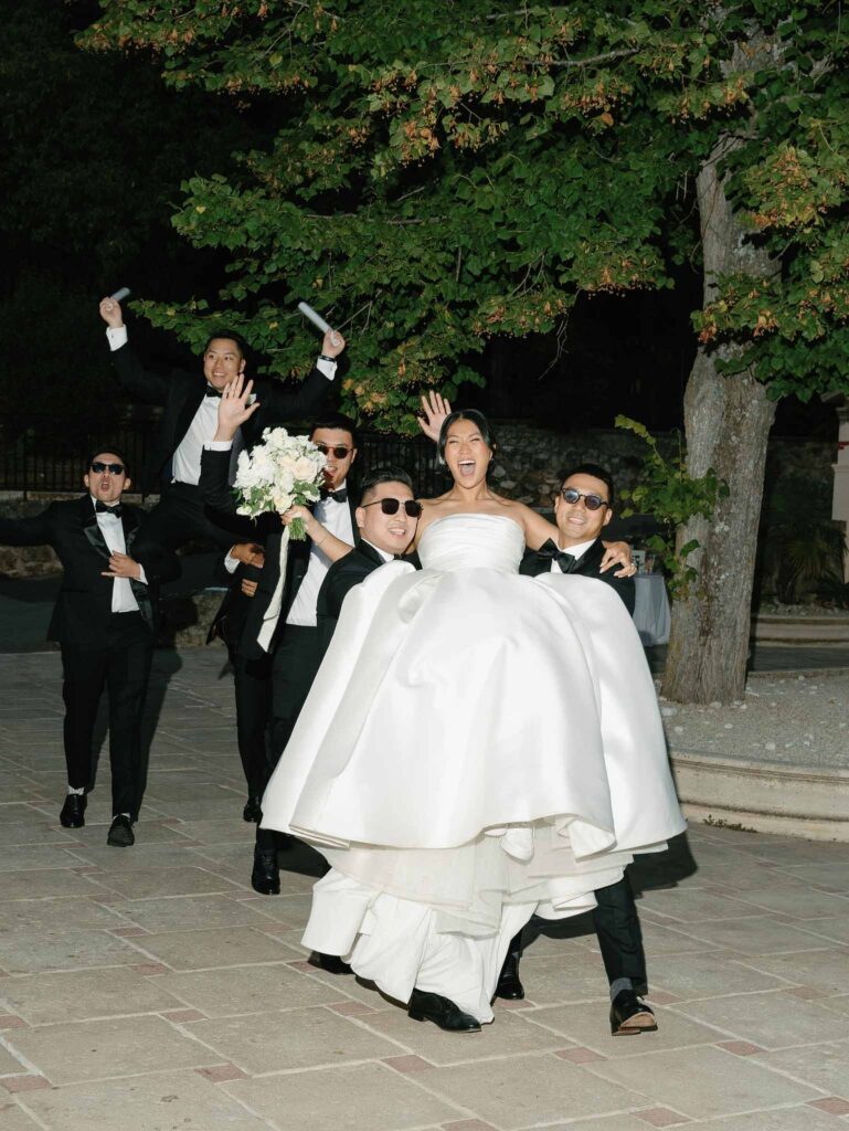 Domaine Mont Leuze CC Weddings bride groom reception entrance groomsmen fun