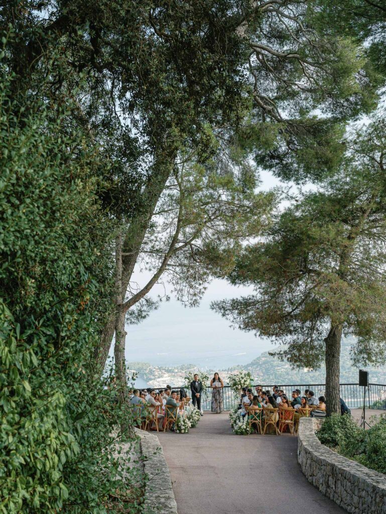 Domaine Mont Leuze CC Weddings ceremony area guests sitting overlooking view garden