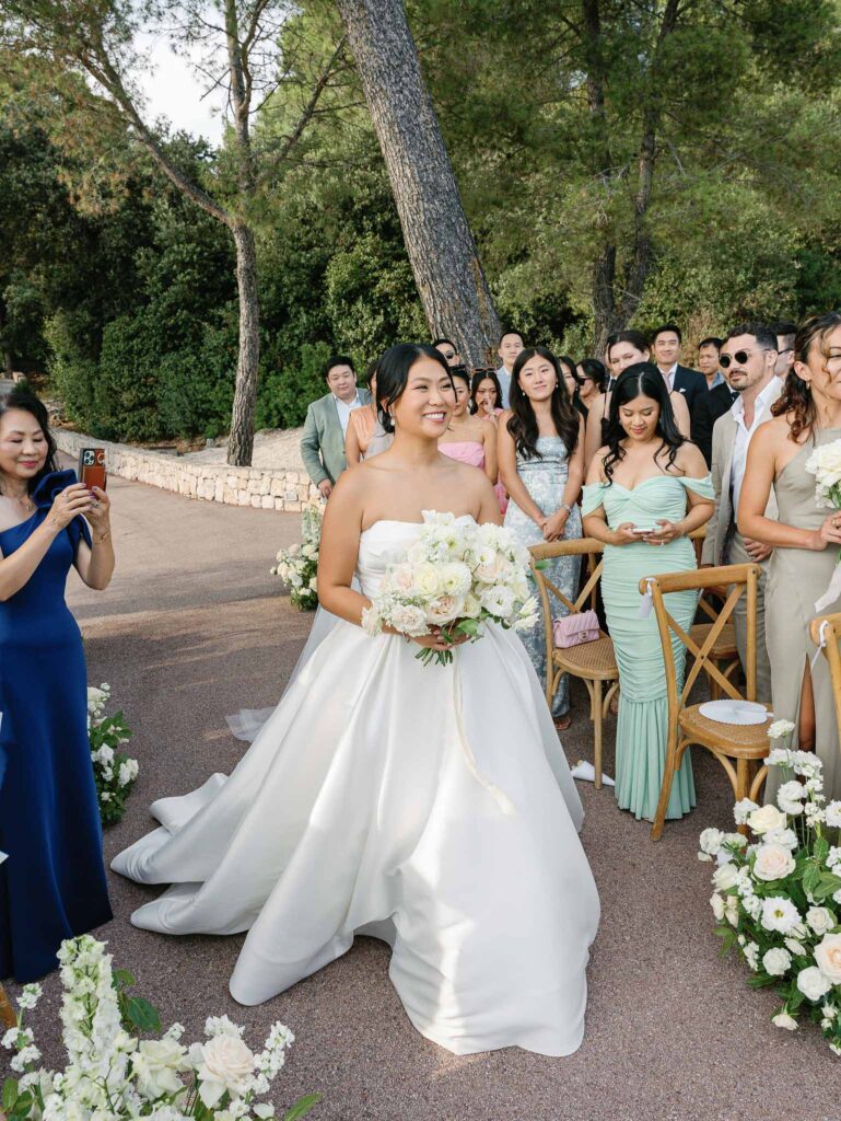 Domaine Mont Leuze CC Weddings ceremony proper bride walking down aisle guests standing