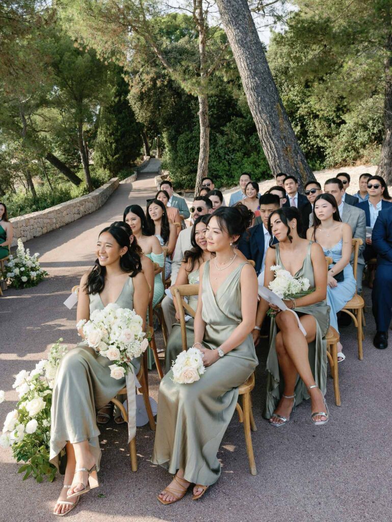Domaine Mont Leuze CC Weddings ceremony proper bridesmaids sitting wood chair