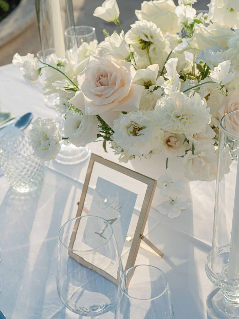 Domaine Mont Leuze CC Weddings detail shot frame table number flower centerpiece