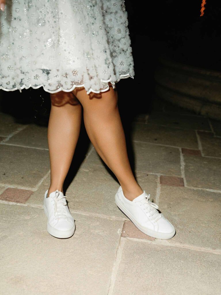 Domaine Mont Leuze CC Weddings detail shot white sneaker bride after party