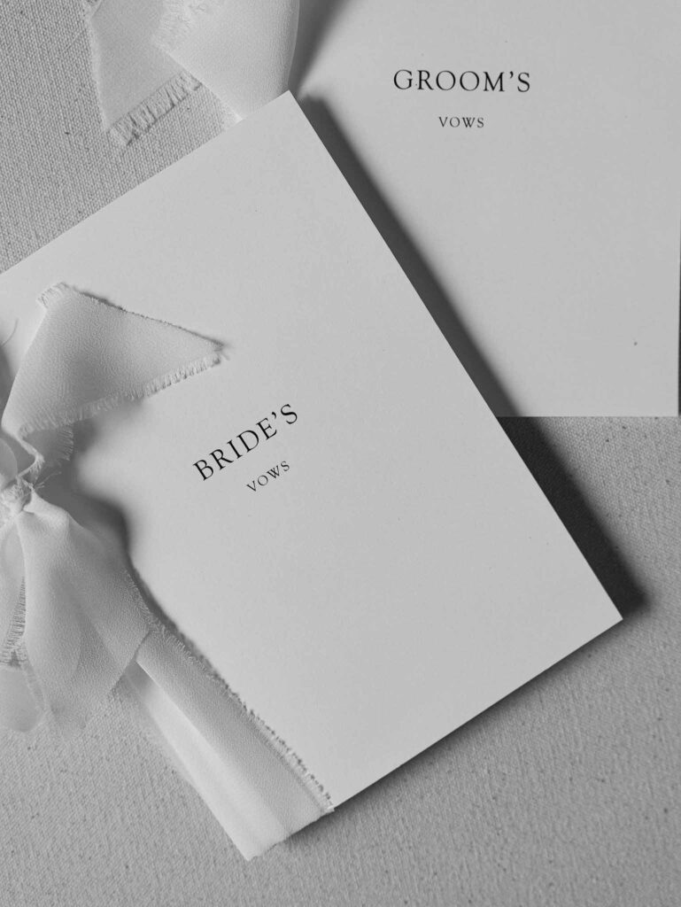 Domaine Mont Leuze CC Weddings flatlay bride groom vow card black white photo